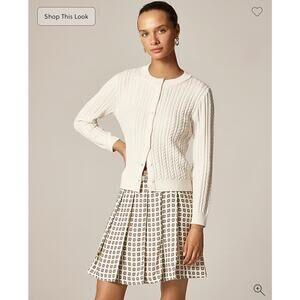 J. Crew Cable Knit Crewneck Cardigan In Merino Wool Ivory Lace NWT size Small